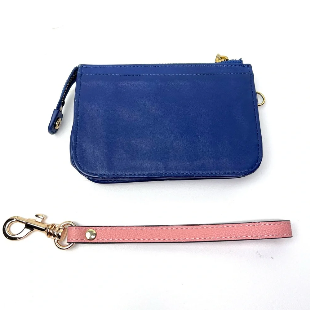 Tory Burch Navy Blue Pink Smooth Leather Wristlet/Wallet